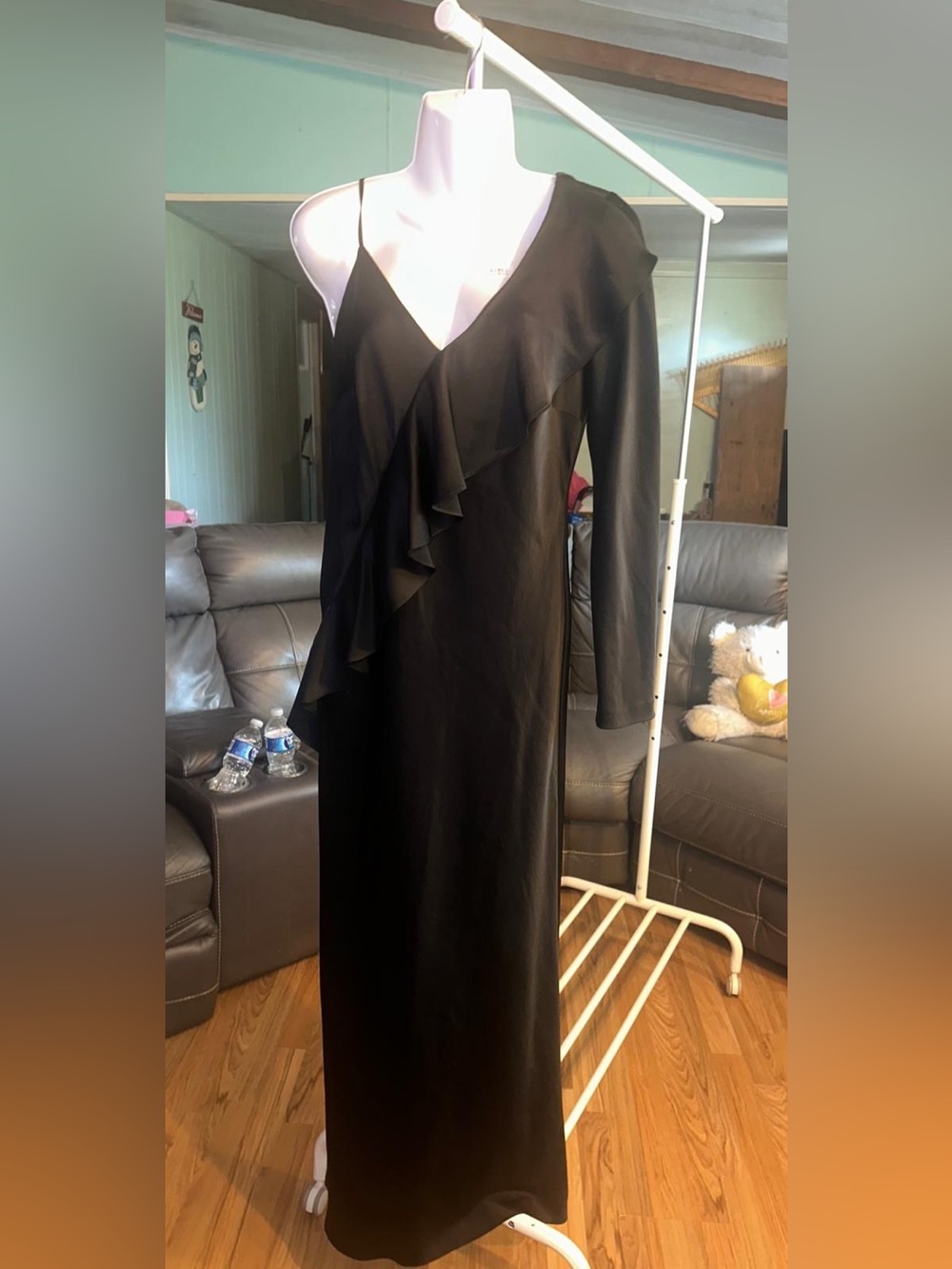 Diane Von Furstenberg Black Long-Sleeve Ruffle V-Neck Dress